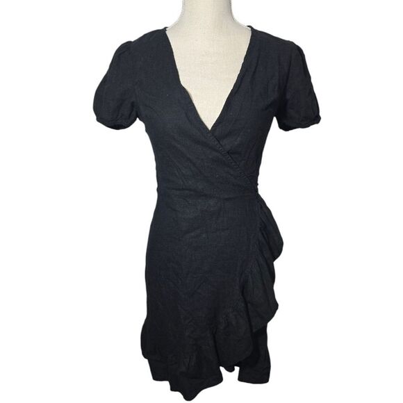 Culture Code Black Linen Wrap Dress Sz Small - Picture 1 of 6